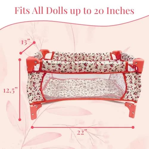 The New York Doll Collection Baby Doll Crib 18 inch Floral | Space-Saving Toy Bed for Girls & Kids thumbnail 4