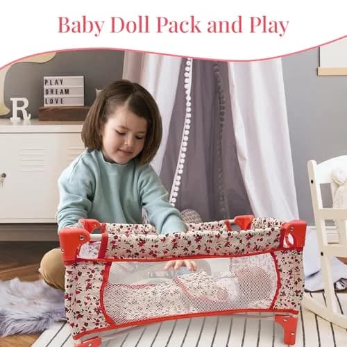 The New York Doll Collection Baby Doll Crib 18 inch Floral | Space-Saving Toy Bed for Girls & Kids thumbnail 2