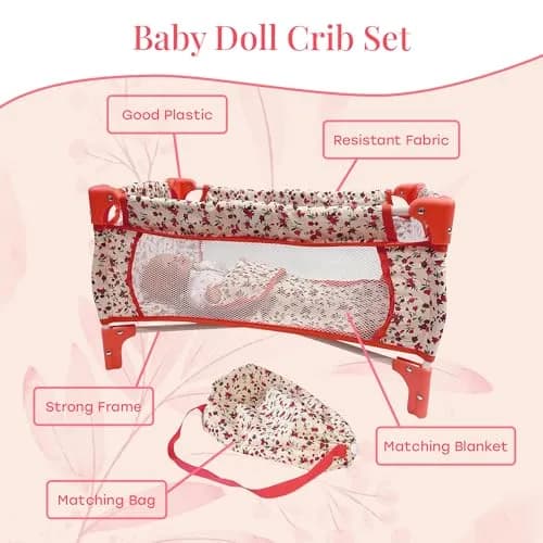 The New York Doll Collection Baby Doll Crib 18 inch Floral | Space-Saving Toy Bed for Girls & Kids thumbnail 3