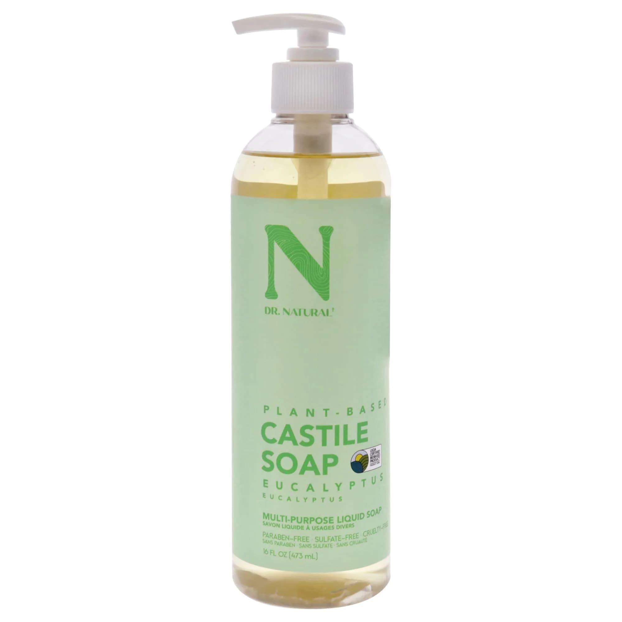 Dr. Natural Castile Liquid Soap - Peppermint 32 oz | Multi-Purpose Skin & Hair Cleanser — Unscented 32 oz
