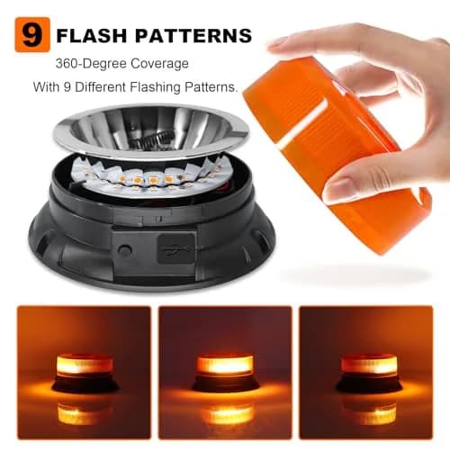 AnTom Magnetic Wireless Amber Warning Beacon Light for Trucks | 360° Visibility, 9 Flash Patterns, IP66 Waterproof (70-120c) thumbnail 5