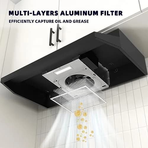 FIREGAS Black Range Hood 30 inch Under Cabinet, Ducted/Ductless Convertible Kitchen Hood, Stainless Steel Stove Vent Hood with 2 Speed Exhaust Fan, 300 CFM | 76.2 cm (30 in.) Width thumbnail 4