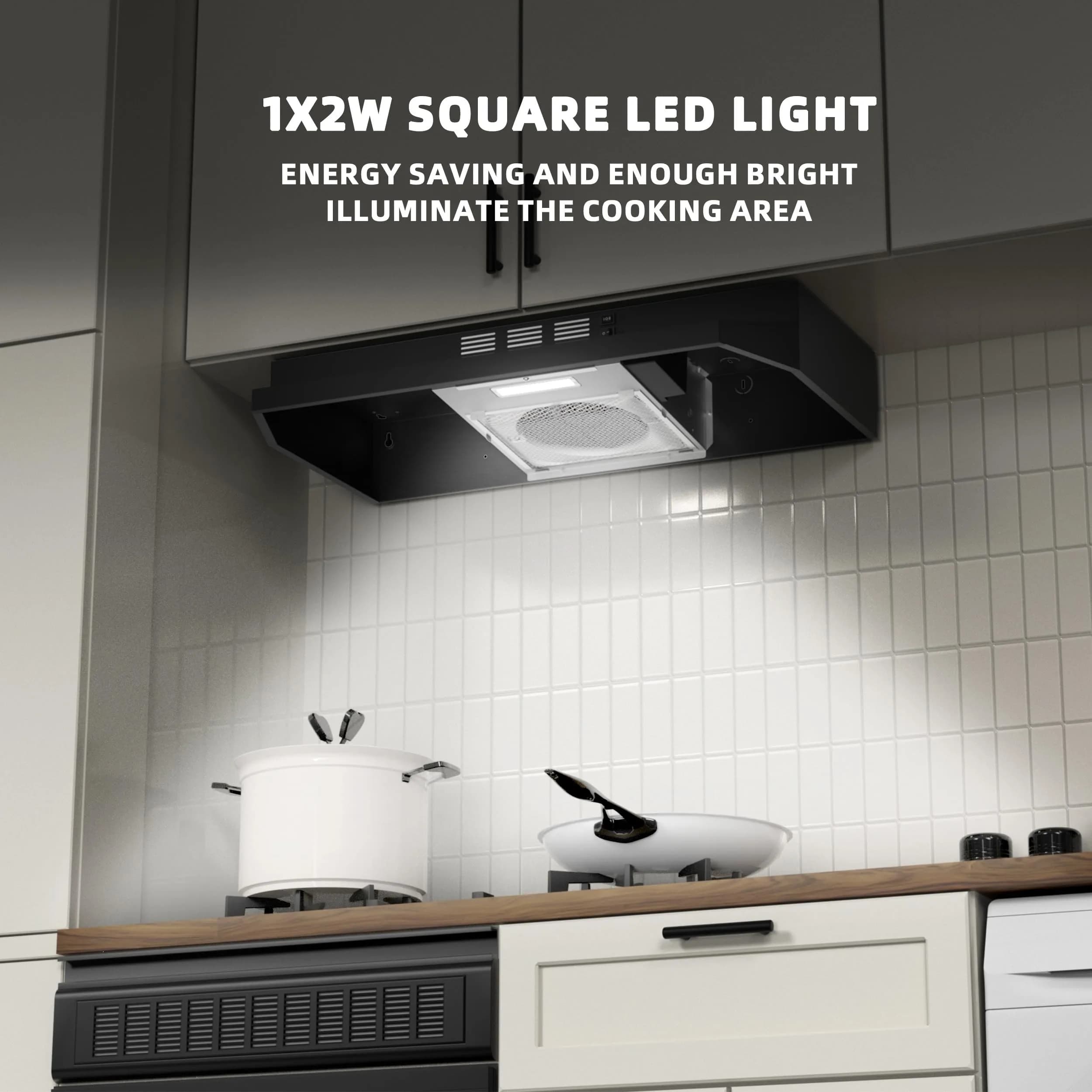 FIREGAS Black Range Hood 30 inch Under Cabinet, Ducted/Ductless Convertible Kitchen Hood, Stainless Steel Stove Vent Hood with 2 Speed Exhaust Fan, 300 CFM | 76.2 cm (30 in.) Width - view 5