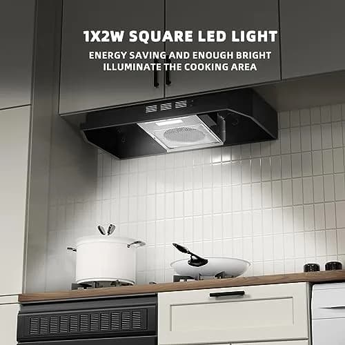 FIREGAS Black Range Hood 30 inch Under Cabinet, Ducted/Ductless Convertible Kitchen Hood, Stainless Steel Stove Vent Hood with 2 Speed Exhaust Fan, 300 CFM | 76.2 cm (30 in.) Width thumbnail 5