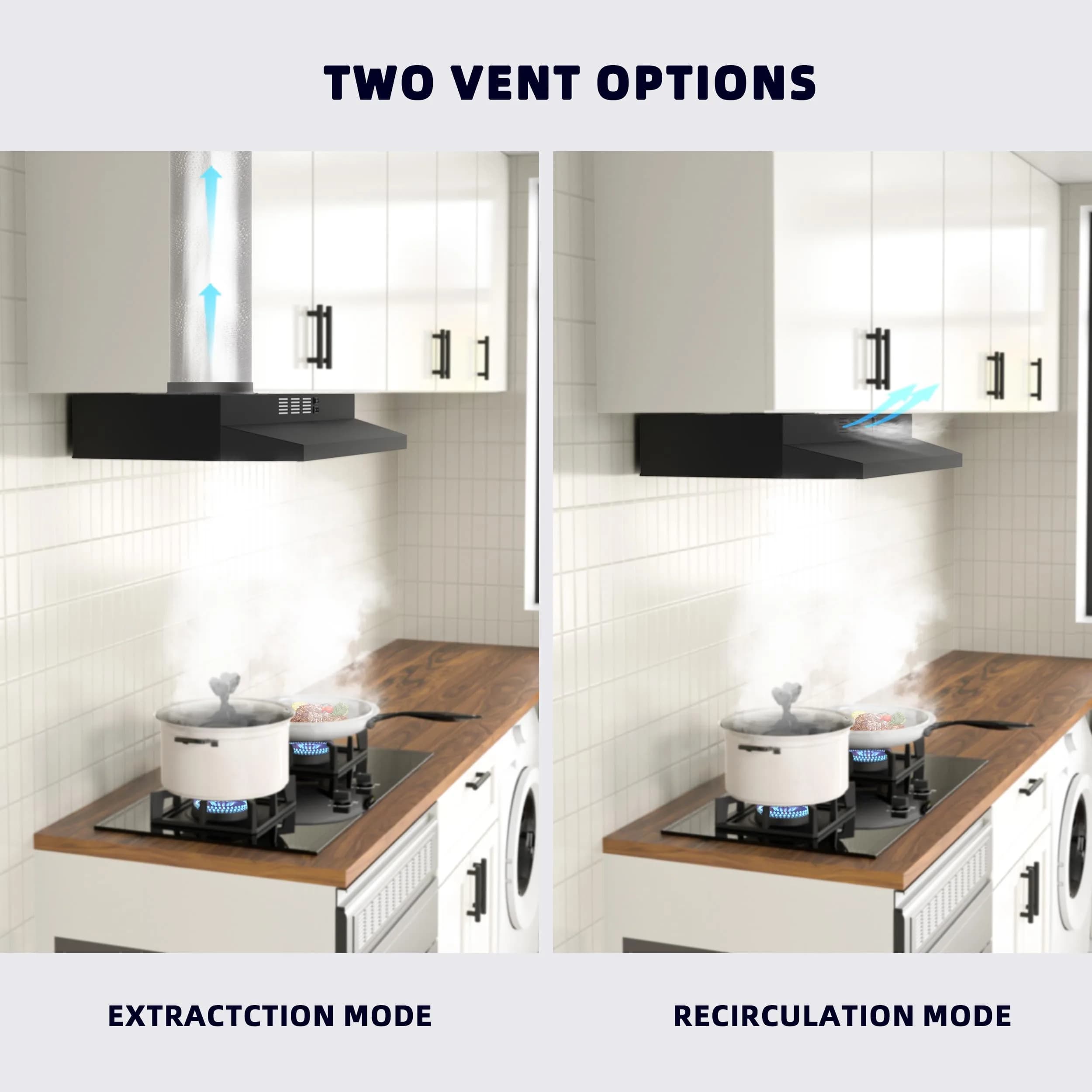 FIREGAS Black Range Hood 30 inch Under Cabinet, Ducted/Ductless Convertible Kitchen Hood, Stainless Steel Stove Vent Hood with 2 Speed Exhaust Fan, 300 CFM | 76.2 cm (30 in.) Width - view 6