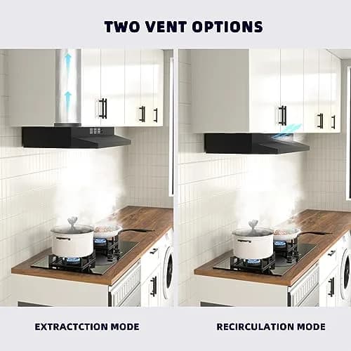 FIREGAS Black Range Hood 30 inch Under Cabinet, Ducted/Ductless Convertible Kitchen Hood, Stainless Steel Stove Vent Hood with 2 Speed Exhaust Fan, 300 CFM | 76.2 cm (30 in.) Width thumbnail 6