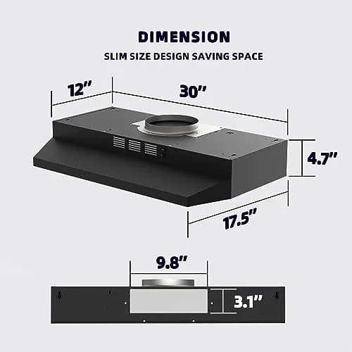 FIREGAS Black Range Hood 30 inch Under Cabinet, Ducted/Ductless Convertible Kitchen Hood, Stainless Steel Stove Vent Hood with 2 Speed Exhaust Fan, 300 CFM | 76.2 cm (30 in.) Width thumbnail 8
