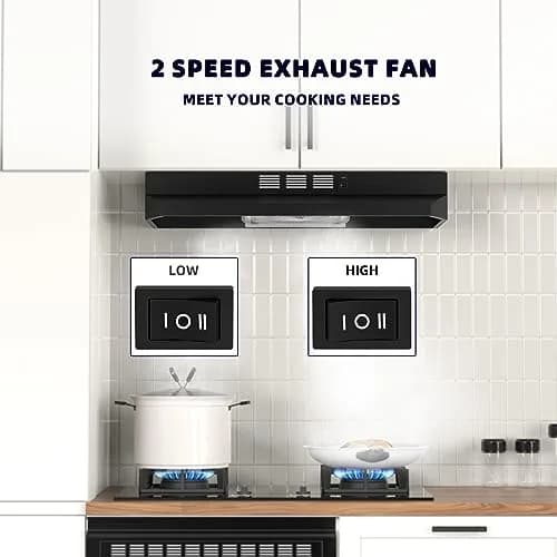 FIREGAS Black Range Hood 30 inch Under Cabinet, Ducted/Ductless Convertible Kitchen Hood, Stainless Steel Stove Vent Hood with 2 Speed Exhaust Fan, 300 CFM | 76.2 cm (30 in.) Width thumbnail 3