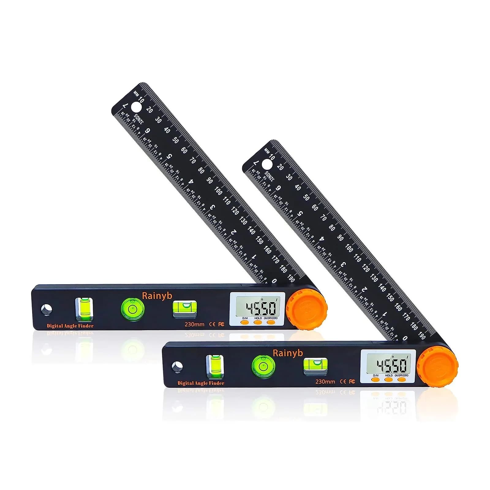 Rainyb Digital Angle Finder Tool 7-Inch (177.8mm) LCD Protractor with Bubble Levels & Ruler — 2-Pack - main product image