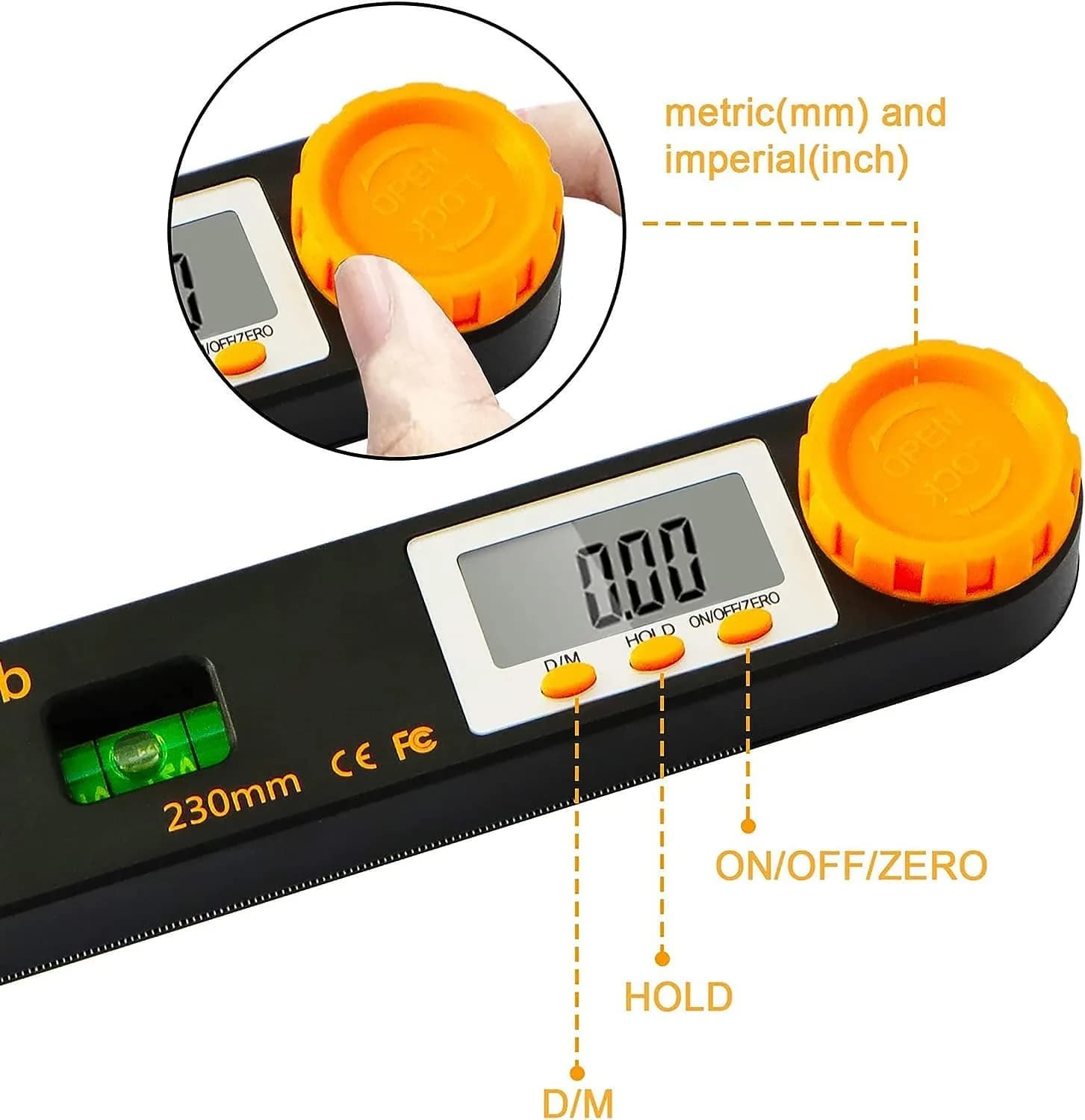 Rainyb Digital Angle Finder Tool 7-Inch (177.8mm) LCD Protractor with Bubble Levels & Ruler — 2-Pack - view 5