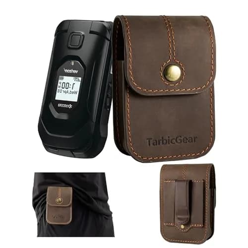 TarbicGear Leather Flip Phone Case for TCL Flip 3 | Belt Clip & Card Slot, Brown thumbnail 1