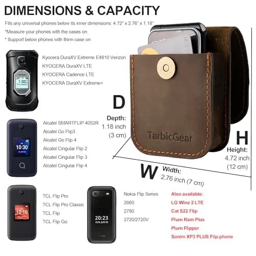 TarbicGear Leather Flip Phone Case for TCL Flip 3 | Belt Clip & Card Slot, Brown thumbnail 4