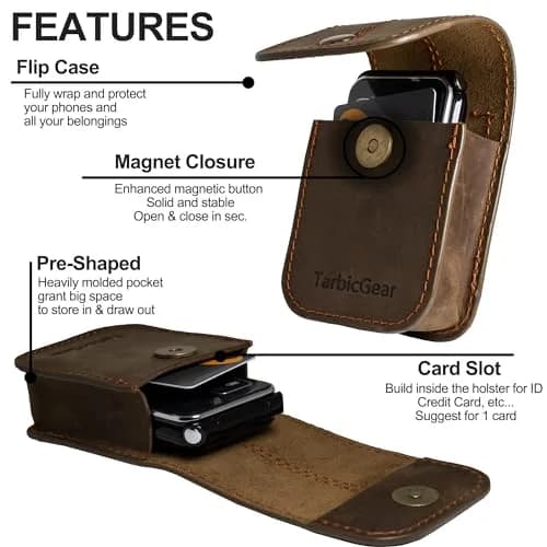 TarbicGear Leather Flip Phone Case for TCL Flip 3 | Belt Clip & Card Slot, Brown thumbnail 2