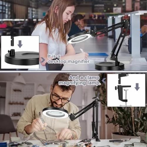 Krstlv 12X Magnifying Glass with Light, 4.3" Glass Lens, 275° Swing Arm, Black | 5 Color Modes Stepless Dimmable LED Desk Lamp & Clamp thumbnail 5