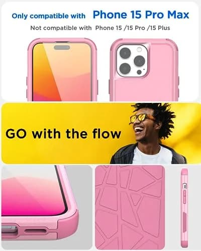 AICase Rugged Case Compatible with iPhone 15 Pro Max + Glass Protector + Camera Lens | Heavy Duty 3-Layer Military Grade Shockproof Drop-Proof Cover thumbnail 2