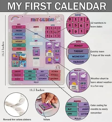 Inkdotpot My First Calendar Board 36.8 cm (14.5 x 11.5 inches) | Fun Learning Educational Board for Kids thumbnail 3
