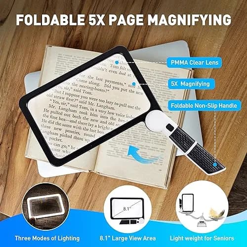 CybaaLuxzus Full Page Magnifier with Light 5X Magnification 17.5cm (6.89in) | Aids for Macular Degeneration thumbnail 2