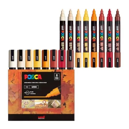 POSCA PC-5M Water-Based Acrylic Paint Markers, Medium Tip, 8 Count Warm Tones | ACMI-Certified, Opaque Paint Pens for Rock, Wood, Glass, Crafts & Art Projects thumbnail 1