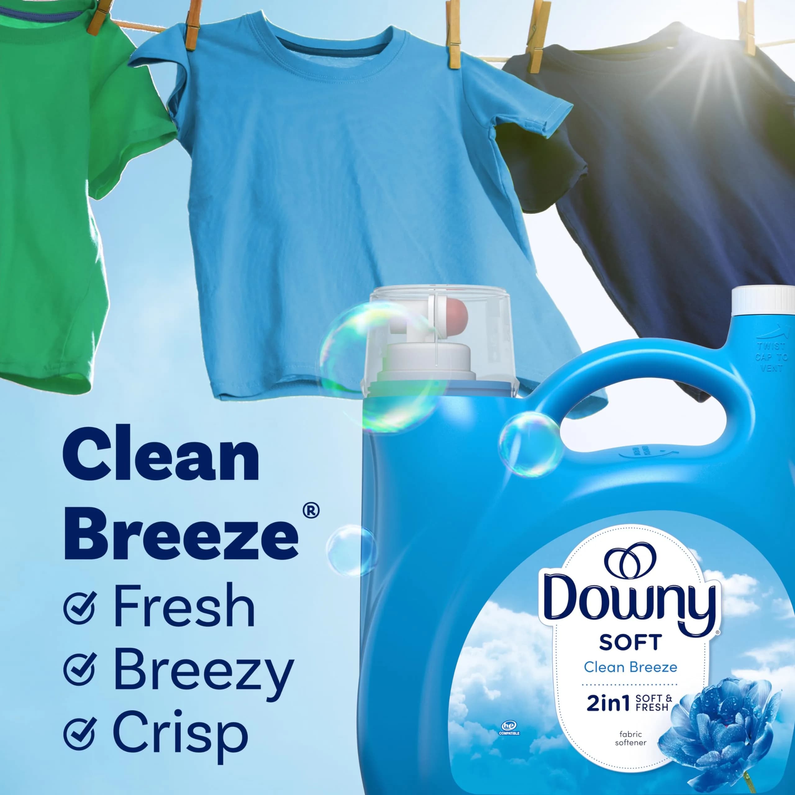 Downy Clean Breeze Fabric Softener Liquid Conditioner, 156 g (5.5 oz) | Concentrated Formula for 190 Loads - view 5