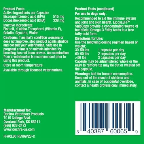 Eicosa3FF SnipCaps Omega 3 Capsules for Dogs Large 60 ct | Supports Skin & Coat thumbnail 2