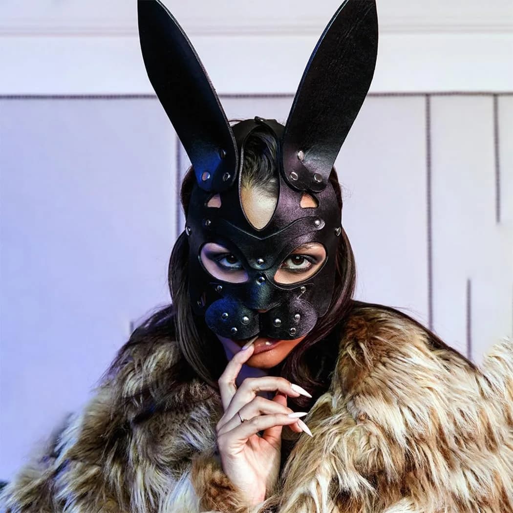 Bmirth Leather Rabbit Mask for Women - Black | Masquerade Cosplay Party Face Mask — Black1