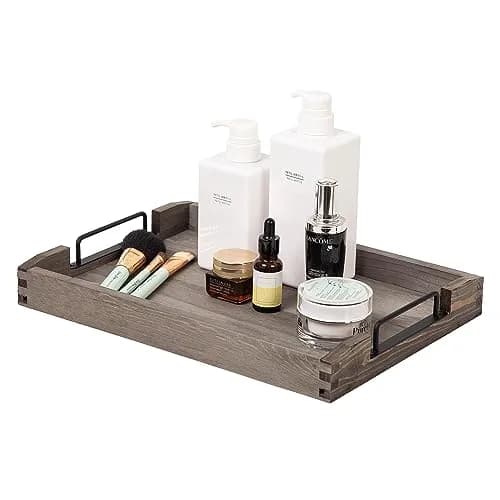 VERGOODR Torched Wood Nesting Serving Trays with Handles, Set of 3, Dark Grey | Rustic Style for Breakfast & Coffee Tables thumbnail 4