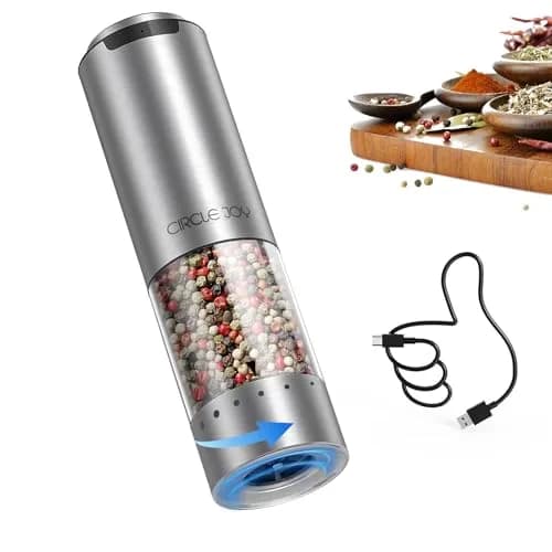 CIRCLE JOY Electric Pepper Grinder Stainless Steel 95ml | Rechargeable, Adjustable Coarseness, White LED Light thumbnail 1