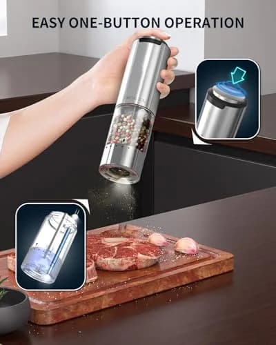 CIRCLE JOY Electric Pepper Grinder Stainless Steel 95ml | Rechargeable, Adjustable Coarseness, White LED Light thumbnail 4