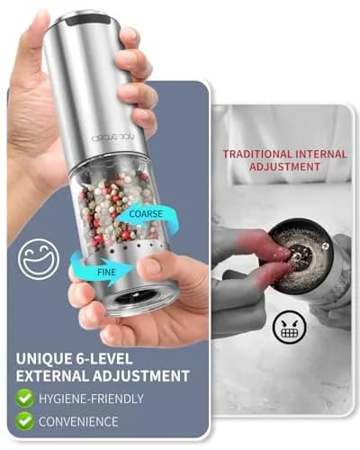 CIRCLE JOY Electric Pepper Grinder Stainless Steel 95ml | Rechargeable, Adjustable Coarseness, White LED Light thumbnail 2