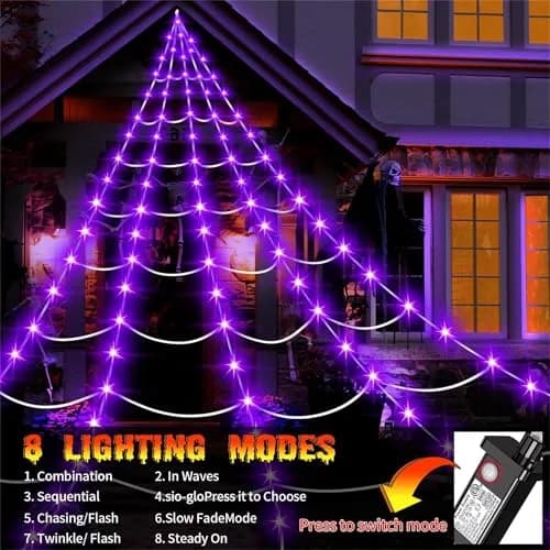 N/A Lighted Outdoor Halloween Spider Web 23x18 Ft with 250 Purple LEDs | Waterproof, 8 Modes, Timer thumbnail 4