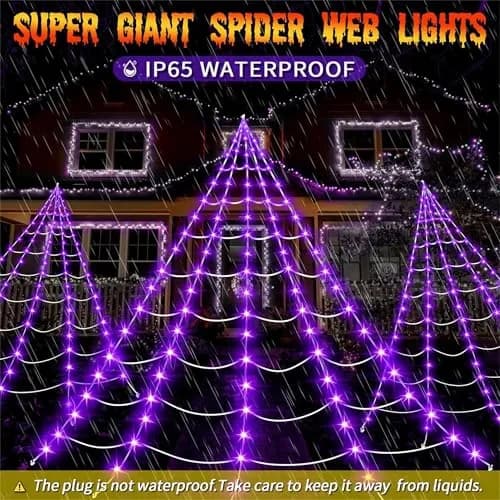 N/A Lighted Outdoor Halloween Spider Web 23x18 Ft with 250 Purple LEDs | Waterproof, 8 Modes, Timer thumbnail 7