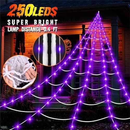 N/A Lighted Outdoor Halloween Spider Web 23x18 Ft with 250 Purple LEDs | Waterproof, 8 Modes, Timer thumbnail 2