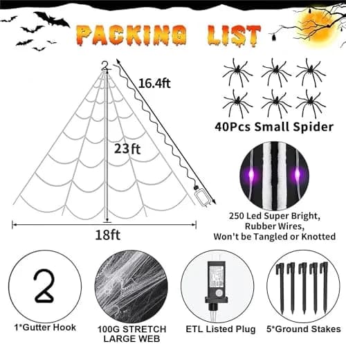 N/A Lighted Outdoor Halloween Spider Web 23x18 Ft with 250 Purple LEDs | Waterproof, 8 Modes, Timer thumbnail 3