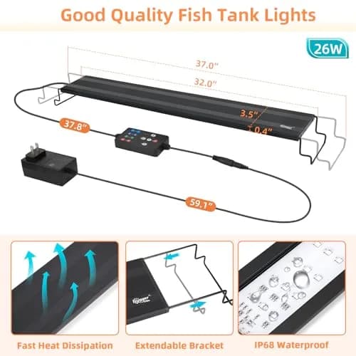 hygger LED Aquarium Light 26W Full Spectrum Fish Tank Light with Timer & 24/7 Mode, 1294lm, Black | 82.55 cm (32.5 in) Tank thumbnail 6