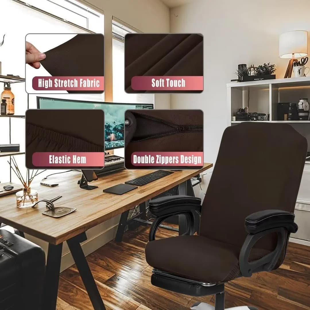 SARAFLORA Brown Medium Office Chair Cover | 2 Piece Set, Stretch Fit, Removable, Washable Protector - view 2