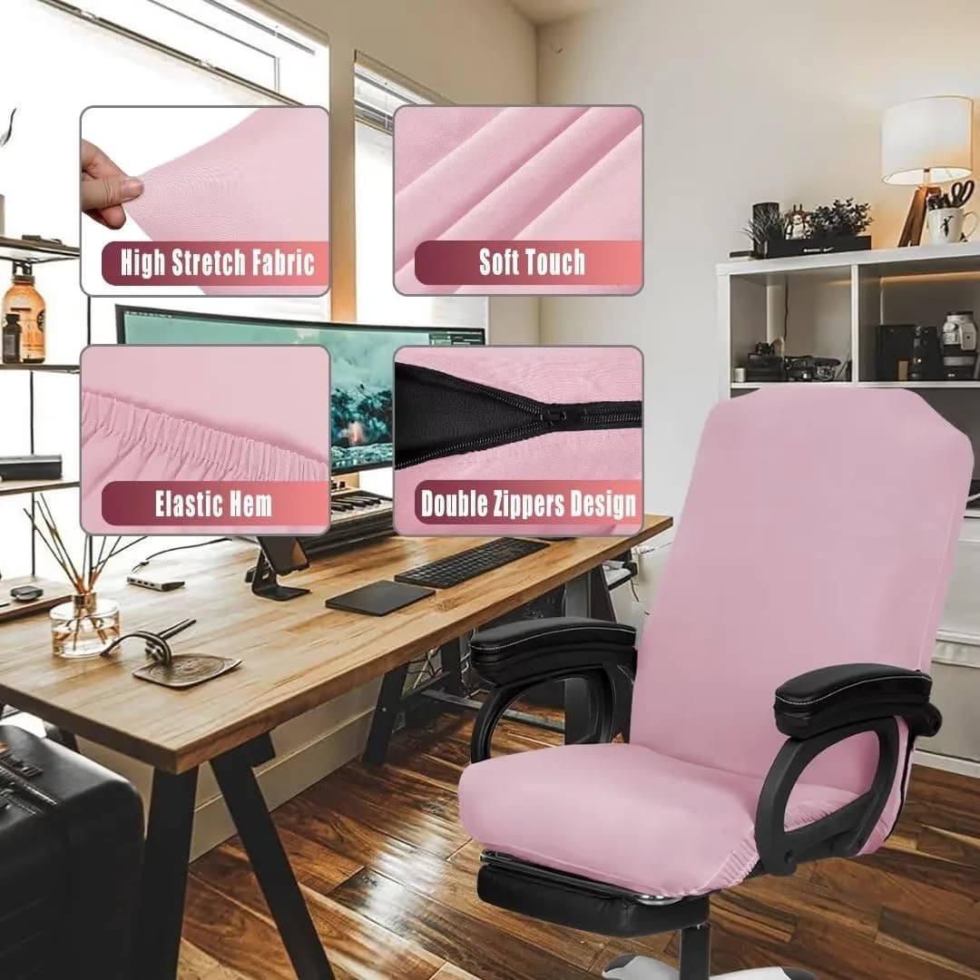 SARAFLORA Pink Large Office Chair Cover - Pack of 2, Stretch Fit, Removable & Washable Protector - view 2