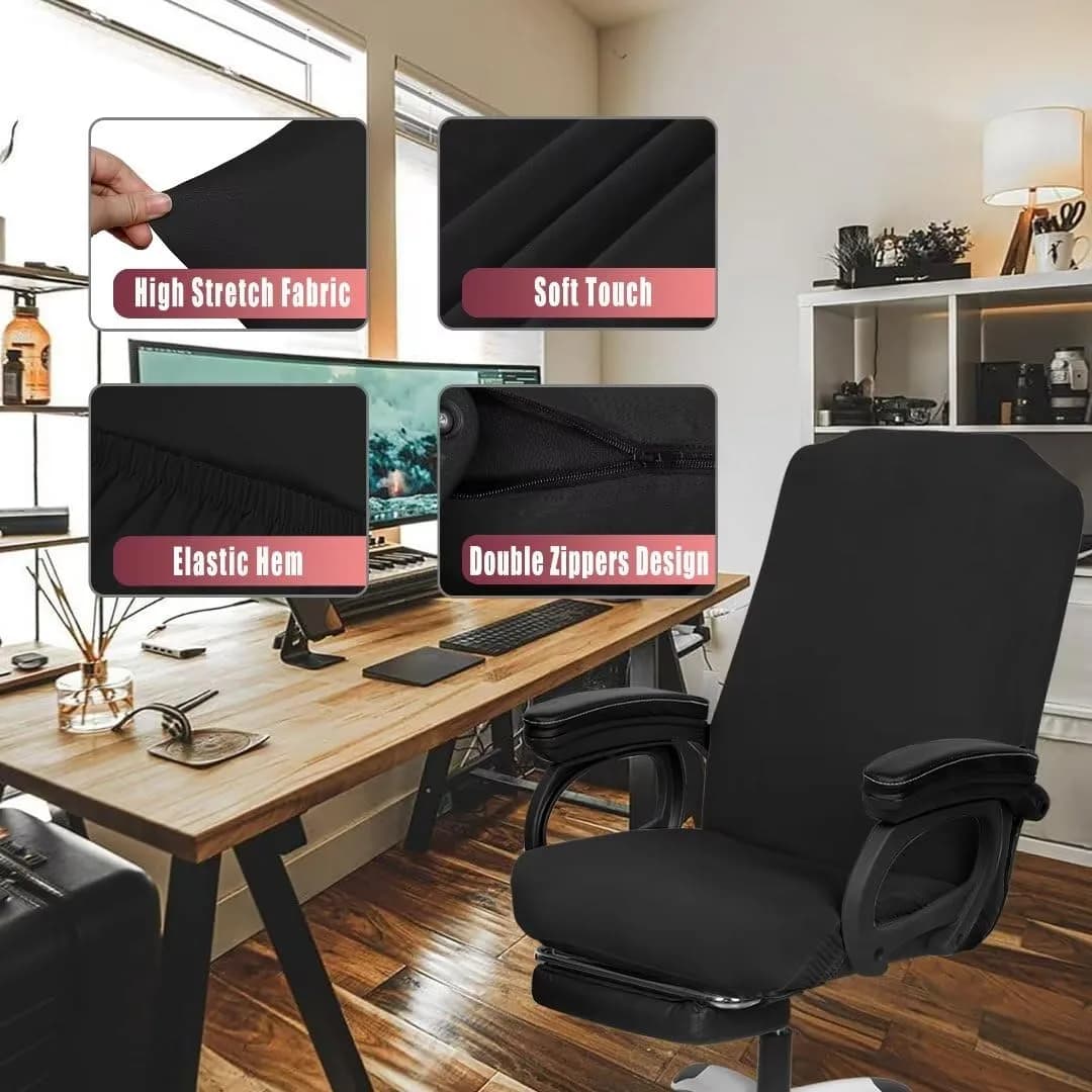 SARAFLORA Black Medium Office Chair Cover - 4 Piece Set, Stretchable & Washable Protector - view 2