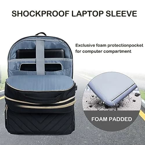 VANKEAN 17.3 Inch Laptop Backpack for Women Large Capacity Quilted Black | Water-Resistant Travel & Work Bag thumbnail 4