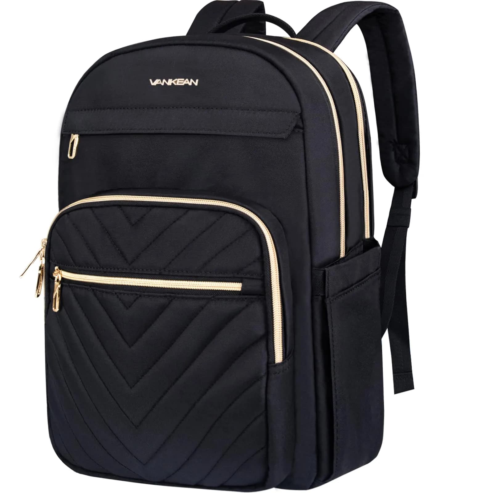 VANKEAN 17.3 Inch Laptop Backpack for Women Large Capacity Quilted Black | Water-Resistant Travel & Work Bag — Quilted Black