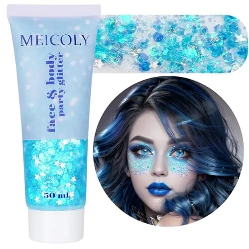 MEICOLY Light Blue Chunky Body Glitter Gel | 0.9 oz (25.5 g) Mermaid Princess Face Glitter thumbnail 1