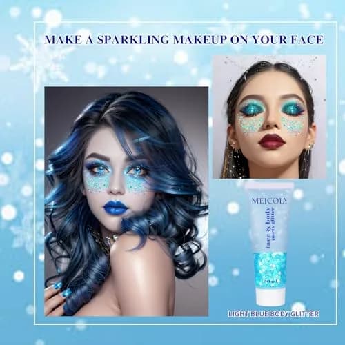 MEICOLY Light Blue Chunky Body Glitter Gel | 0.9 oz (25.5 g) Mermaid Princess Face Glitter thumbnail 2