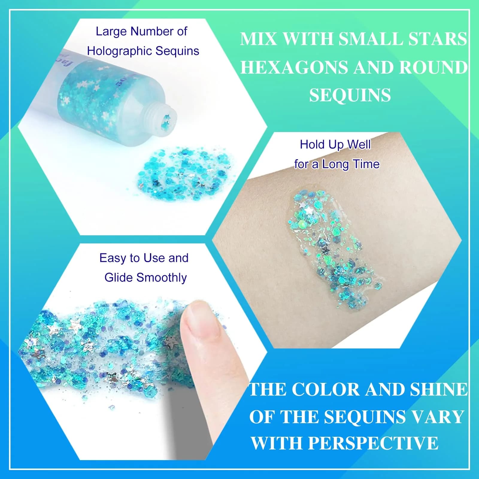 MEICOLY Light Blue Chunky Body Glitter Gel | 0.9 oz (25.5 g) Mermaid Princess Face Glitter - view 4