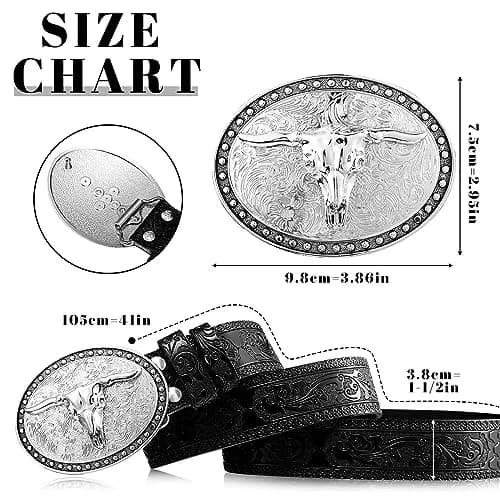 Xuniea Western Belt for Men Floral Engraved Leather Buckle Belt 41 Inch (104 cm) Black | Genuine Cowhide Leather thumbnail 2