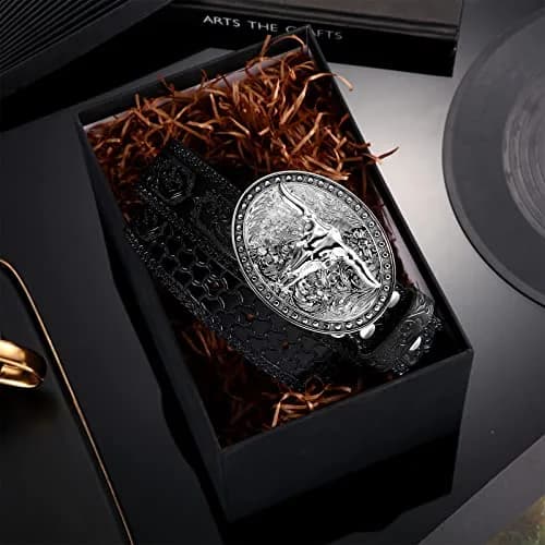 Xuniea Western Belt for Men Floral Engraved Leather Buckle Belt 41 Inch (104 cm) Black | Genuine Cowhide Leather thumbnail 3