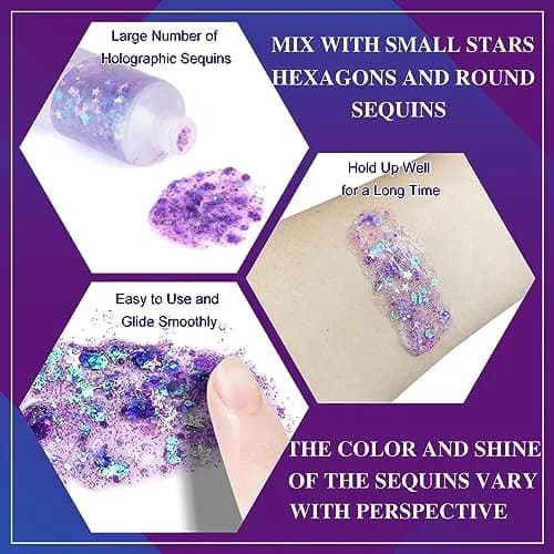 MEICOLY Light Purple Holographic Mermaid Face Glitter Gel | 25.5 g (0.9 oz) thumbnail 4