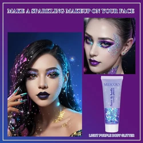 MEICOLY Light Purple Holographic Mermaid Face Glitter Gel | 25.5 g (0.9 oz) thumbnail 3