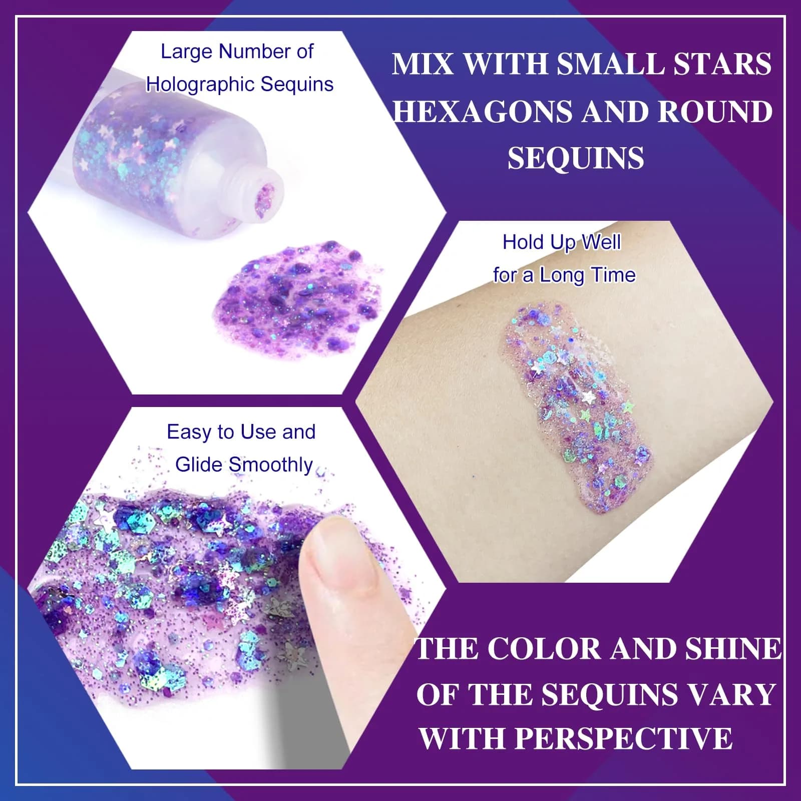MEICOLY Light Purple Holographic Mermaid Face Glitter Gel | 25.5 g (0.9 oz) - view 4