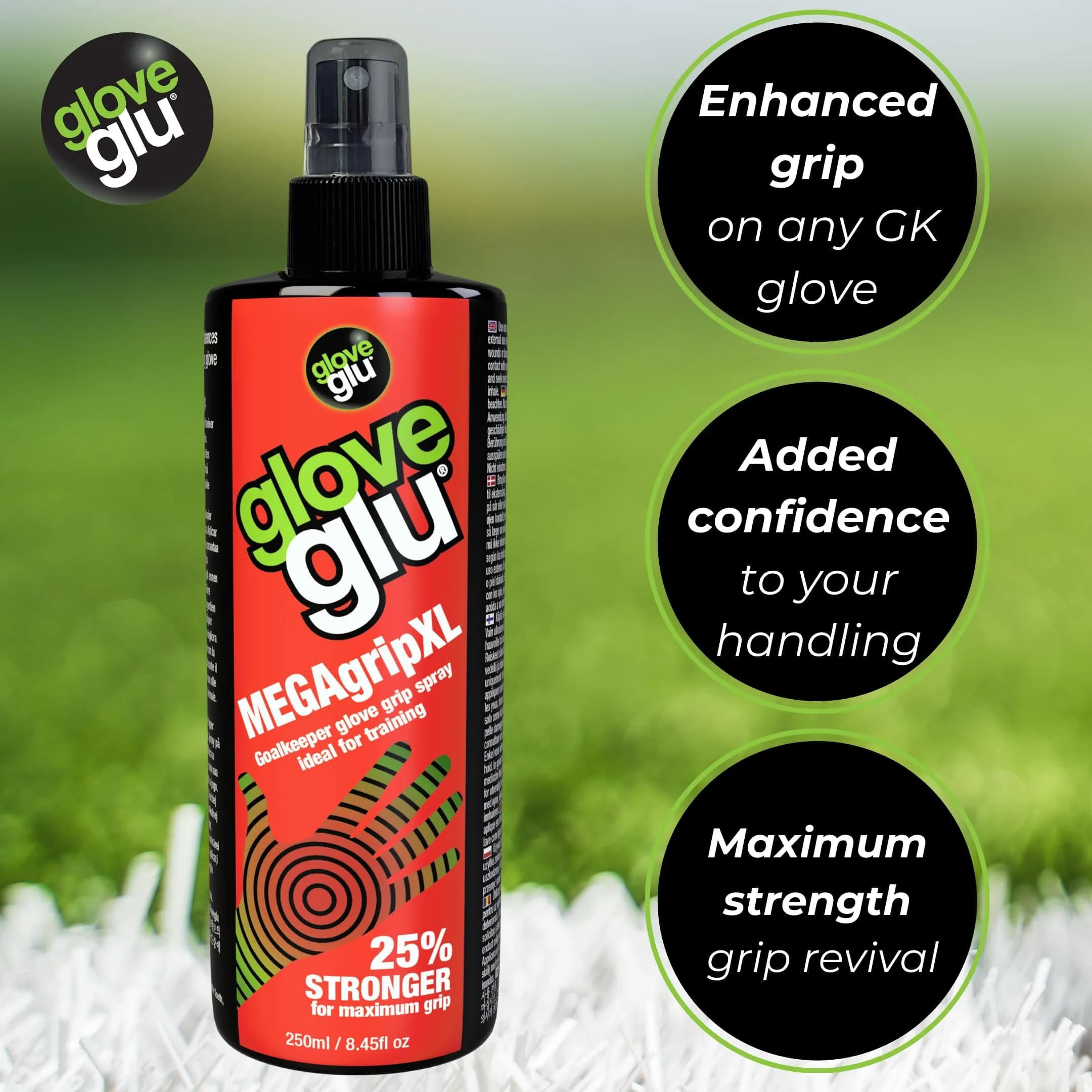 Gloveglu MEGAgrip Goalkeeper Glove Grip Spray 250ml (8.45 fl. oz) | 25% Stronger Maximum Grip Formula - view 2
