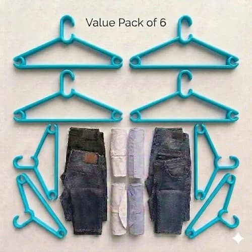 Mahaware Sturdy Polypropylene Hanger, Pack of 6, Mint Granite Green | Space-Saving & Durable for Indian Closets thumbnail 4