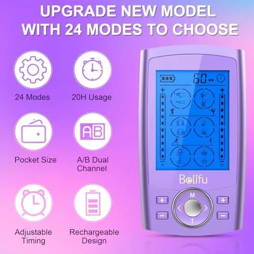 Belifu TENS & PMS Muscle Stimulator 24 Modes | Pain Relief & Therapy Device with 10 Pads thumbnail 3